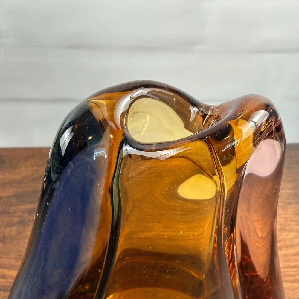 Mstisov Czech Art Glass Vase 1960s Amber Blue Pink MCM Hana Machovska MCM 9